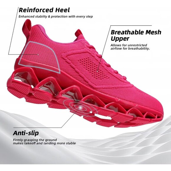 Women's All Dark Pink Sport Gym Walking Running Tennis  Athletic Sneakers Shoes - Picture 7 of 7